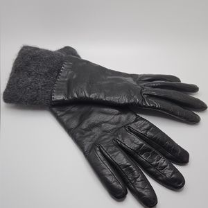 Leather black and charcoal gray layered gloves size 6.5
